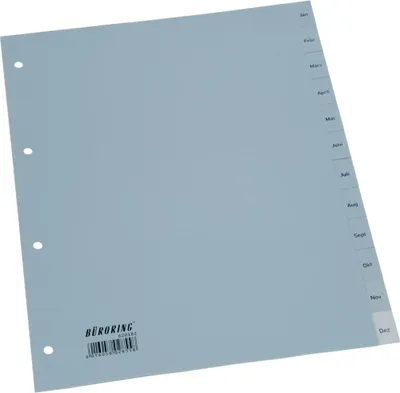 Produktbild von Büroring Register, A4, Jan.-Dez., PP-Folie, grau, 125 my