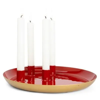Produktbild von Adventskerzenhalter auf Metallteller rot 26cm