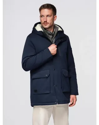Productafbeelding van Lange herenparka met bontvoering - Marineblauw
