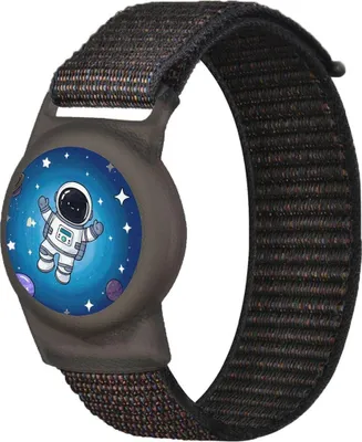 Obrázok produktu pre Apple Airtag puzdro pre deti s nylonovým remienkom - s astronautom a čiernym remienkom