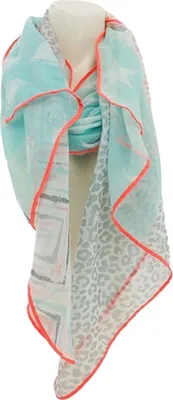 Produktbild von Sommer Damen Schal » Bunt mit Neon Rand » leichter Sommerschal 180 x 70 cm » Halstuch mit verschiedenen Mustern » Damenschal weich & dünn: Mint Farbe: Mint