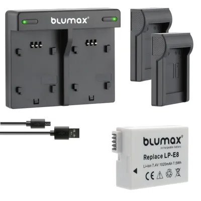 Produktbild von 1x Akku + Lader für Canon LP-E8 EOS 550D 650D 700D Rebel T3i 1020 mAh (3,6V)