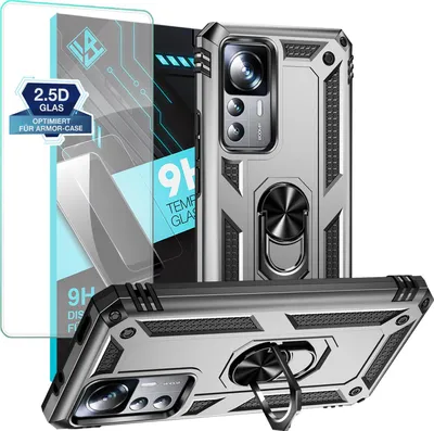 Produktbild von Armor Outdoor Handyhülle für Xiaomi 12T / 12T Pro Handy Panzer Case Schutzhülle mit 9H Displayglas Displayschutz Farbe: Silber