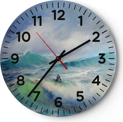 Produktbild von Wanduhr - Rund - Glasuhr - Meer Welle Möwe - 40x40cm - Schleichendes Uhrwerk - Lautlos - zum Aufhängen bereit - Dekoration Modern - Wanddekoration aus Glas - C4AR40x40-3783