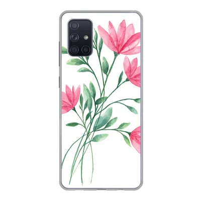 Produktbild von MuchoWow® Handyhülle Schutzhülle Hülle für Samsung Galaxy A51 5G Blumen - Aquarell - Rosa Silikon Softcase Handy Hülle - Abbildung