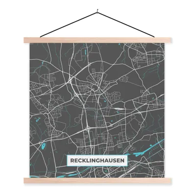 Produktbild von MuchoWow® Textilposter Blau - Deutschland - Karte - Stadtplan - Recklinghausen 60x60 cm mit holzfarbenen Rahmen - Wanddekoration