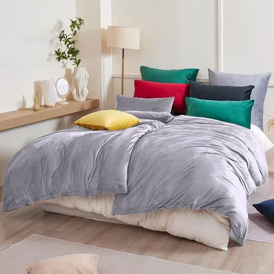Productafbeelding van TRANKIELO® - Flanellen beddengoed 135 x 200 cm – 4-delig fleece dekbedovertrek met ritssluiting – Grijs, onderhoudsvriendelijk