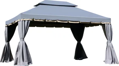 Image de Outsunny Tonnelle de jardin extérieur 4 x 3 m barnum double toit tente de réception avec parois et moustiquaires gris