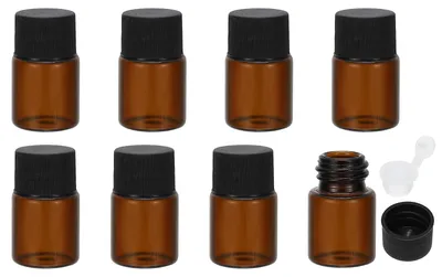 8er Set 5 ml Glasflaschen für ätherische Öle, Braunglas, schwarzer Deckel