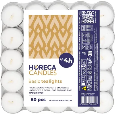 Immagine prodotto di Candele votive bianche - Durata di combustione: 4 ore - Set da 50 candele votive non profumate - Candele ideali per matrimoni, decorazioni e ristorazione