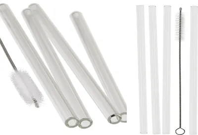 Produktbild von Glas Trinkhalme 4er Set mit Reinigungsbürste