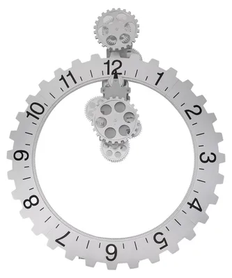 3D-Zahnrad-Wanduhr mit beweglichen Zahnrädern, mechanisch, 40,5 cm, silber