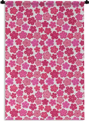 Produktbild von MuchoWow® Wandteppich Wandbehang Blumen - Rosa - Muster 120x180 cm Tapisserie Dekoration Wandtuch - Schlafzimmer - Dekorationen für das Haus