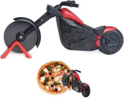 Pizzaschneider Motorradform, Edelstahl, 21 cm, schwarz/rot