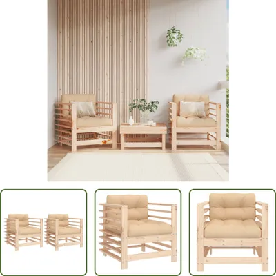 Produktbild von The Living Store Gartenstühle mit Kissen 2 Stk. Massivholz Kiefer