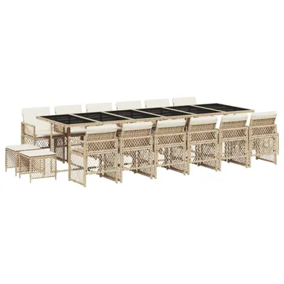Produktbild von 17-tlg. Garten-Essgruppe mit Kissen Beige Poly Rattan