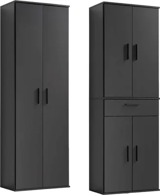 Produktbild von mokebo® Mehrzweckschrank Set 2-teilig 'Die Allzweckwaffe', Schrank-Set mit Mehrzweckschrank & Aktenschrank in Anthrazit-Schwarz, nutzbar als Büroschrank, Allzweckschrank, Aufbewahrungsschrank