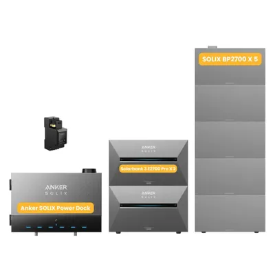 Produktbild von Powerness Balkonkraftwerk Speicher mit Anker Multisystem SOLIX Solarbank Power Dock & 2x Solarbank 3 E2700 Pro, Smart Meter,5x BP2700 Erweiterungsakku
