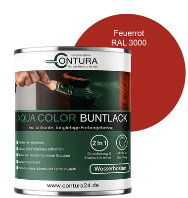 Produktbild von Contura 750ml. Buntlack Lackfarbe Lack Außen Innen Holz Metall Farbe Holzlack Möbellack - Seidenmatt - RAL 3000 Feuerrot
