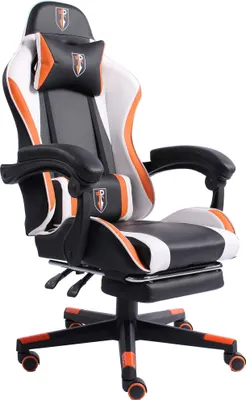 A gaming chair is shown against a white background.