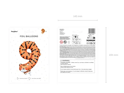 Produktbild von Folienballon Ziffer 9 Zahlenballon 76cm Tiger Orange / Schwarz