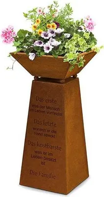 Produktbild von Gartendeko Rost Säule Familie mit Pflanzschale aus Metall Edelrost