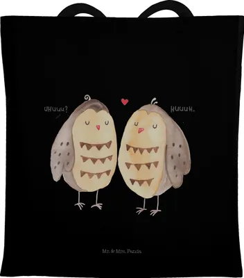 Produktbild von Mr. & Mrs. Panda dokumententasche Eulen Liebe - Schwarz - Geschenk, festivaltasche, glücklich, Einkaufstüte, Freundin, Tasche, Tote Bag, Eule, Owl, Shopping