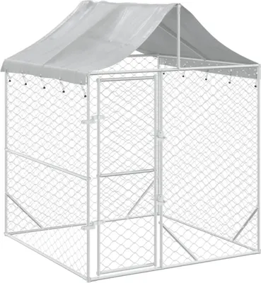 Image de Chenil d'extérieur pour chiens avec toit argenté 2x2x2,5 m