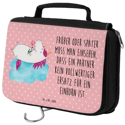 Produktbild von Mr. & Mrs. Panda kosmetiktäschchen Einhorn Verliebt - Rot Pastell - Geschenk, Unicorn, Schminkbeutel, Einhörner, Freundin, Wolke, Waschtasche, Schminktasche, Kulturbeutel