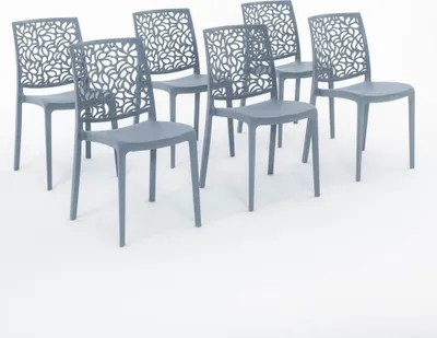 Immagine prodotto di set di 6 sedie impilabili in polipropilene con fibre di vetro per esterni e giardino, bar e ristorante, cucina design moderno - ANNA - Cemento