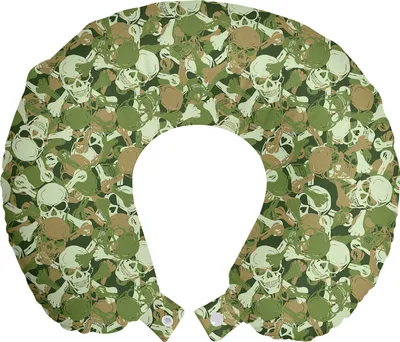 Image de ABAKUHAUS Coussin de voyage Camo, coussin cervical, camouflage fugitif, article de voyage en mousse pour avion et voiture, 30 x 30 cm, vert clair et brun pâle
