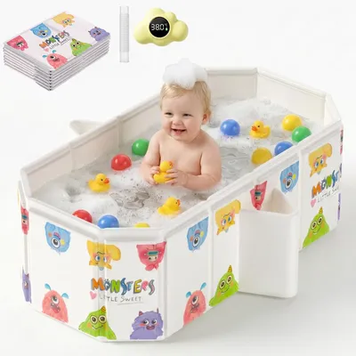 Productafbeelding van Opvouwbaar babybad met steunframe en afvoerstopp, 78 x 45 x 30 cm, geschikt voor baby's en peuters