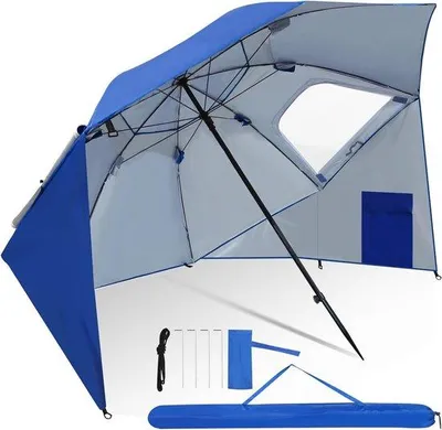 Zdjęcie produktu dla Parasol plażowy odporny na wiatr z wbijakiem do piasku – parasol plażowy z ochroną przed promieniowaniem UV – źródło cienia na plaży – parasol plażowy z mechanizmem obrotowym – parasol na dzień na plaży – odporny na wiatr i promieniowanie UV – z wbijakiem do piasku