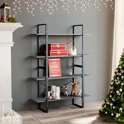 Produktbild von Möbel Bücherregal 4 Böden Grau 100x30x140 cm Massivholz Kiefer - Bücherregale &13526