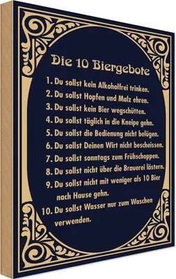 Produktbild von vianmo Holzschild 30x20 cm Alkohol 10 Biergebote Bier