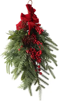 Zdjęcie produktu dla Dekoracja świąteczna, odwrócony wieniec z kokardą i jagodami, dekoracja na drzwi, do domu, świąteczna, 35 cm