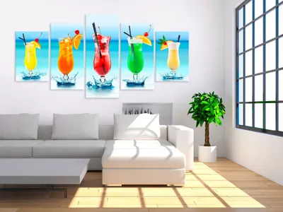 Produktbild von Akustikbild Drink 200x100 cm Bilder Akustikschaum Hochleistungsschallabsorber Schallschutz Leinwand 5 tlg Wandbild Raumakustik Schalldämmung 030106-12