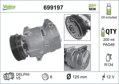 Produktbild von VALEO 699197 V51135 Klimaanlage Klimakompressor PAG 46 R134a für RENAULT Scénic I (JA0/1, FA0) MEGANE I (BA0/1) MEGANE Scenic (JA0/1)