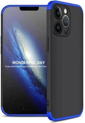 Produktbild von 360 Grad-Case für iPhone 13 mit 2.5D Glas - Farbe: Schwarz & Blau - Modellkompatibilität: Für Apple iPhone 13 Pro