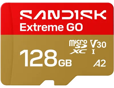 Imagen del producto de SanDisk Extreme Go: Tarjeta de memoria flash - 128 GB - A2 / Clase de video V30 / UHS-I U3 - microSDHC UHS-I
