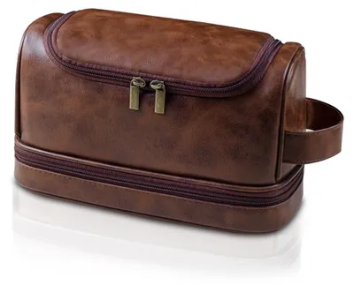 Produktbild von Kulturbeutel Waschtasche Reisetasche - Leder - Nass und trocken getrennt - 28 x 12,4 x 16,8 cm - Für Reisen und Herren