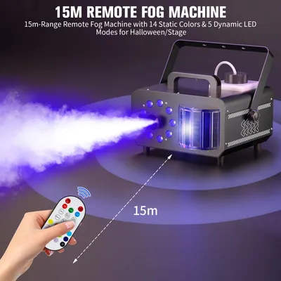 Immagine prodotto di Macchina del fumo RGB - Macchina del fumo per palcoscenico - 1200 W - 9 LED - Telecomando - DMX - 100–240 V - Spina EU