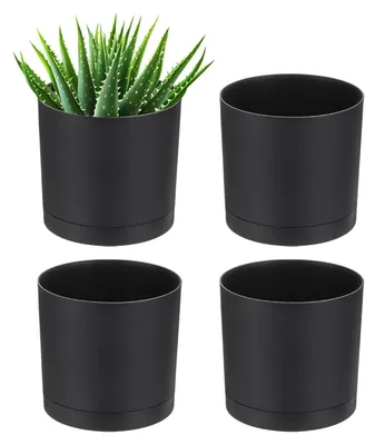 Produktbild von Set aus 4 Kunststoff-Pflanzgefäßen mit Drainagelöchern, schwarz