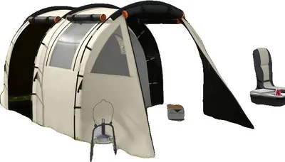 Image de Tente de camping tunnel, capacité 5 personnes, imperméable 3000 mm, dimensions 460 L x 230 l x 180 H cm, dimensions pliée 60 L x 19 l x 19 H cm, 2 fenêtres latérales