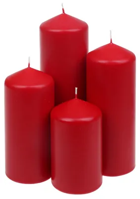 Produktbild von 4er-Set Stumpenkerzen abgestuft Rubin Rot