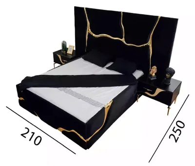 Image de Meubles de chambre à coucher de luxe Lit avec motif de battement d'or Lits 200x200