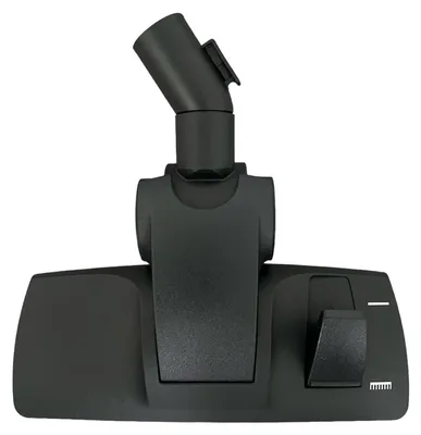 A black vacuum cleaner floor head or nozzle is shown from the front, isolated on a white background.