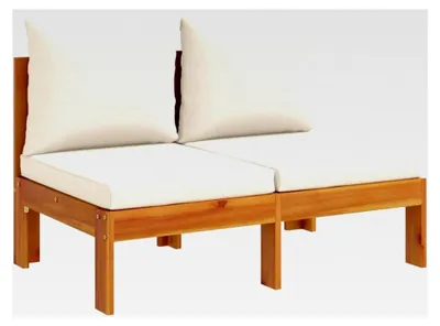 Produktbild von Gartensofa ohne Armlehne für 2 Personen, Gartensessel mit Kissen, Modular Loungesofa für Garten und Terrasse, Sofa Garnitur aus Massivholz Akazie