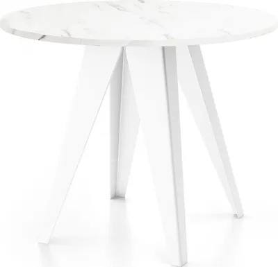 Obrázek produktu pro Jídelní stůl Glory white v industriálním stylu - Moderní kulatý stůl v bílém mramorovém vzhledu - Rozkládací 90-130 cm s kovovými nohami s práškovým nástřikem - Stůl do malé kuchyně - Mramor bílý