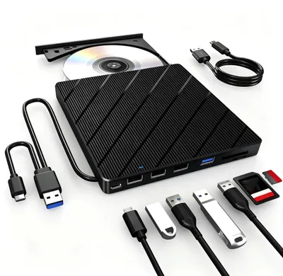 Zdjęcie produktu dla Zewnętrzny napęd CD/DVD z interfejsem USB 3.0 i USB-C, o ultraplaskiej obudowie (13 mm)